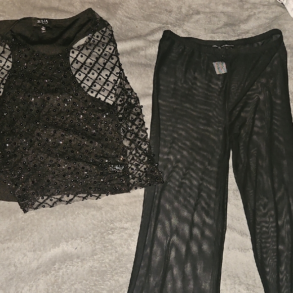 Other - Black Sheer Beaded Top and Pants Set